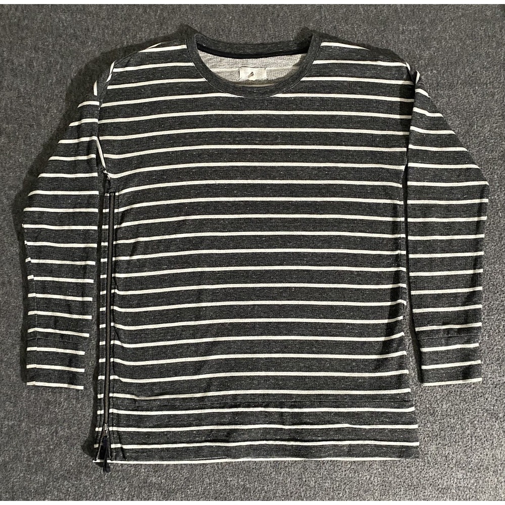Lou & Grey LOFT French Terry Top Shirt Long Sleeve Gray Striped Size S